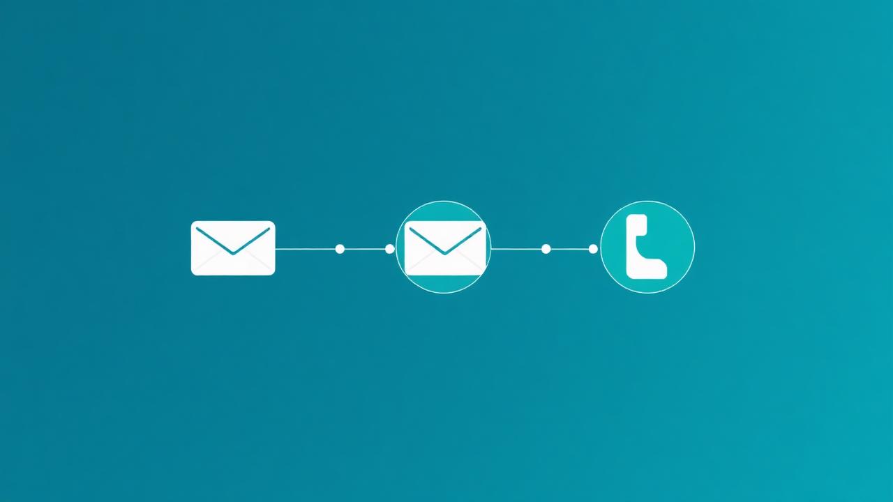 Diagrama de cadência multicanal de prospecção B2B com e-mail, telefone e mensagens