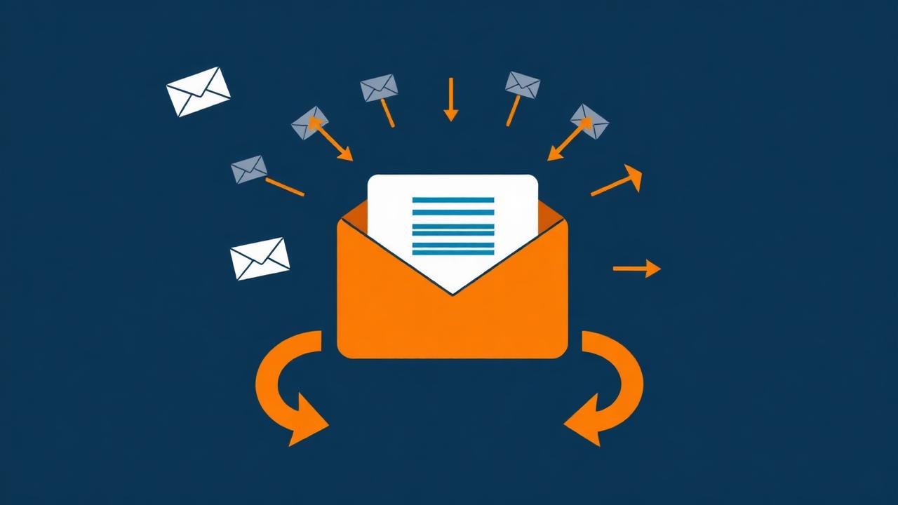Ilustração de cold e-mail B2B com envelopes e setas de conversão